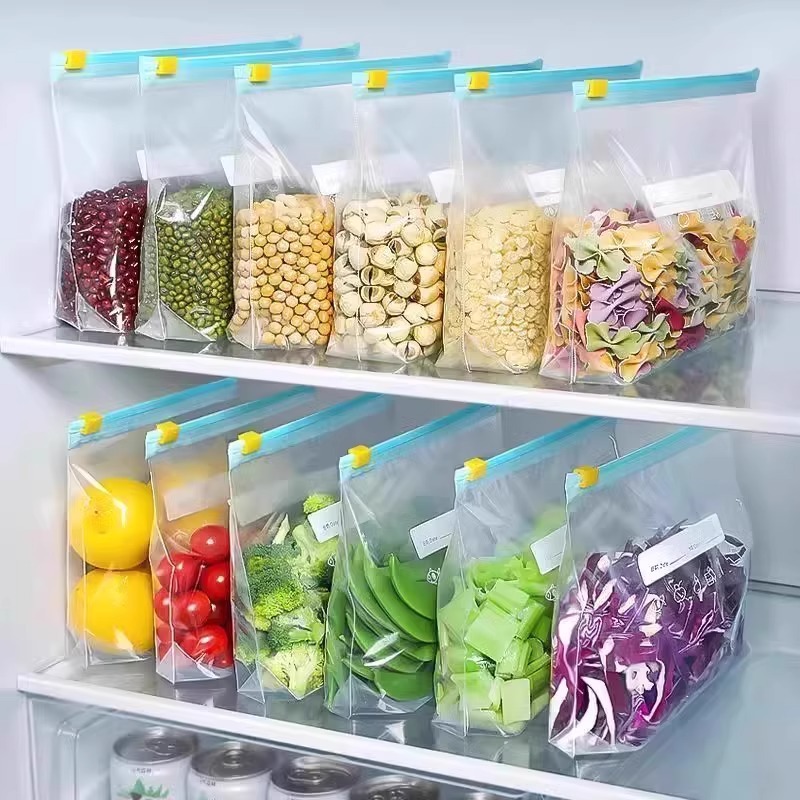 Sacos de Armazenamento de Alimentos com Fecho Zip, Sacos Congeladores Espessos para Geladeira, Micro-ondas,