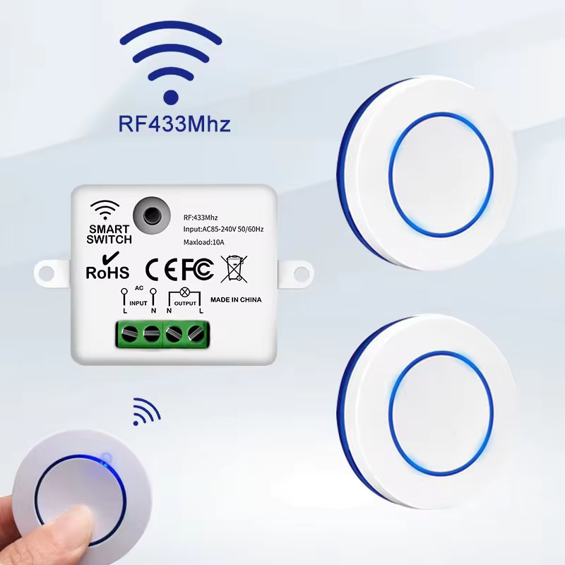 Interruptor Remoto Sem Fio de Botão Redondo 433 MHz, Receptor Mini RF 110V 220V 240V, Segurança, Módulo 2200W, para