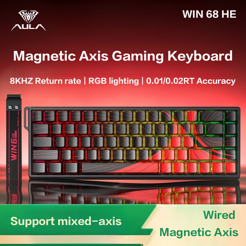 Teclado Mecânico de Eixo Magnético AULA WiN 60/68 HE, Teclado para Jogos RT, com Fio, Taxa de Polling de 8K,