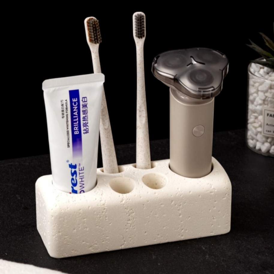 Suporte De Escova De Dentes Com Seis Buracos , Resina Travertine , Textura Multifuncional , Organizador De Banheiro , Ar