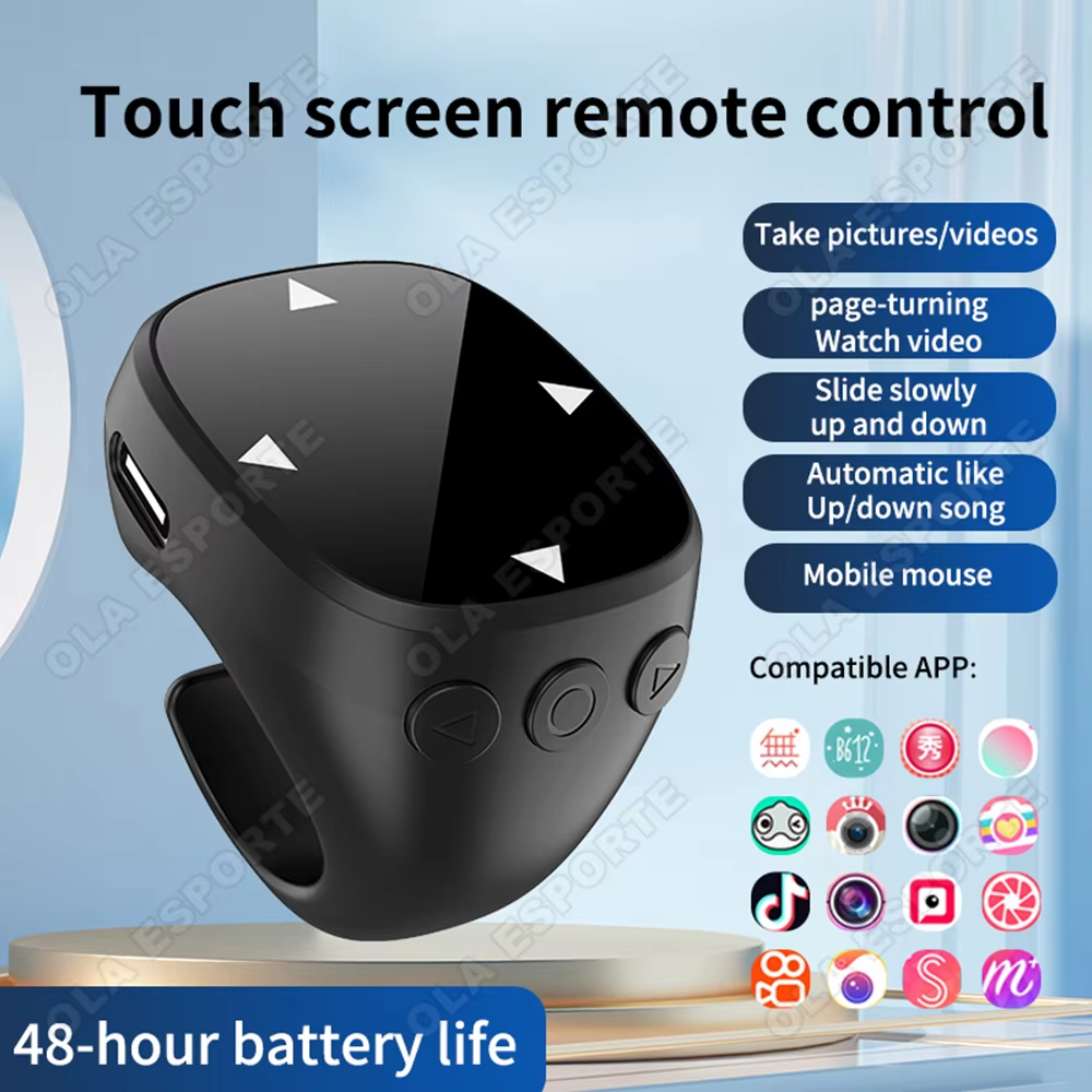 Controle Remoto Sem Fio Da Tela De Toque Para TikTok Anel De Rolagem Bluetooth 5.3 Vídeo Selfie Na Ponta Do Dedo