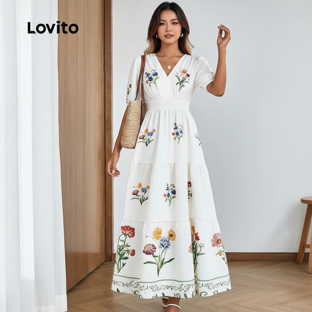 Lovito Vestido Boho Multinível Primavera Verão Feminino LBL30038 em Oferta na Shopee