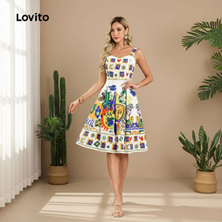 Lovito Refine Vestido Boho Zíper Primavera Verão Feminino LBL30096 em Oferta na Shopee