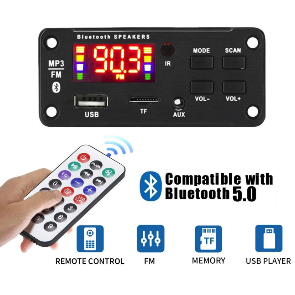 Placa Amplificadora Bluetooth Classe D, 6V-12V DC 1-2A, com Controle Remoto, Cabo de Energia e Fios para Alto-falante,