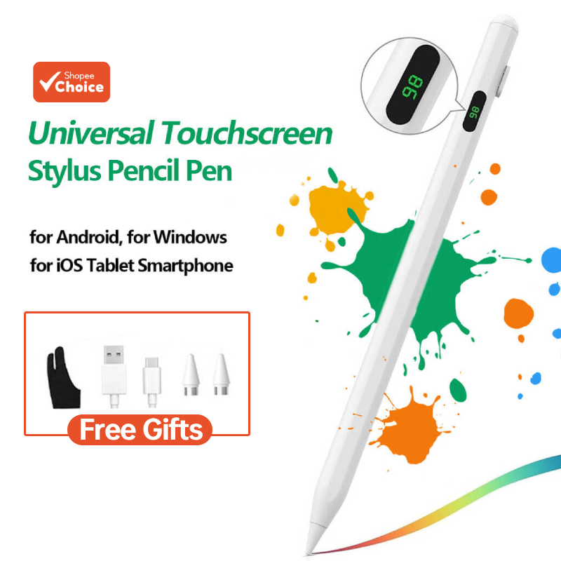 Caneta Stylus Universal LED Digital Bateria Display Lápis Capacitivo Com Pontas E Luvas Para Android iOS Windows Tablet