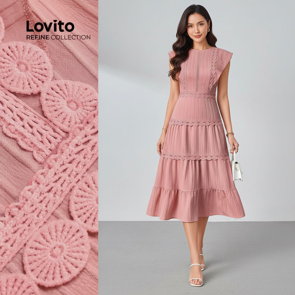 Lovito Refine Vestido Feminino com Babados Exagerados para Primavera e Verão LR23L074 em Oferta na Shopee