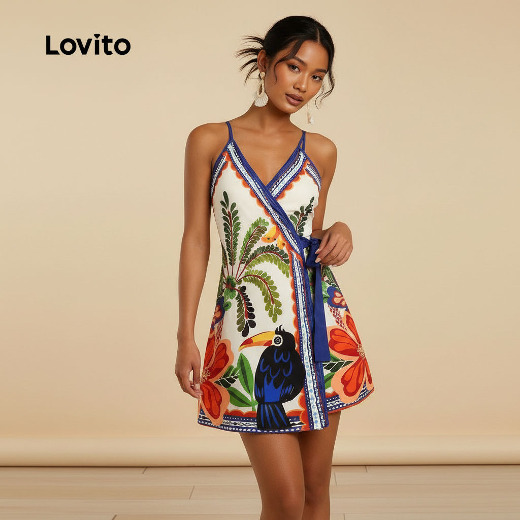 Lovito Vestido Férias com Cinto para Mulheres Primavera/Verão LBL32241