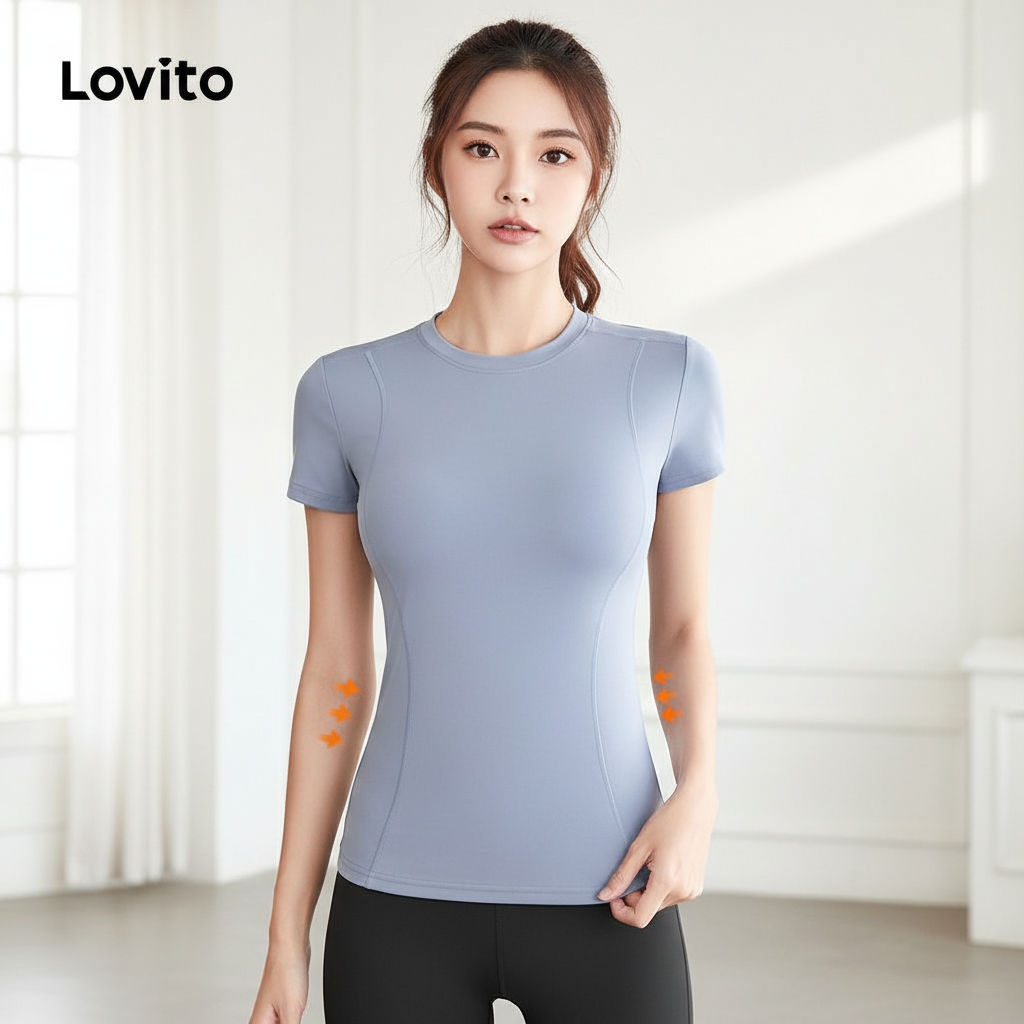 Lovito Refine Camiseta Esportiva Yoga Academia Gola Redonda Dri Fit Corrida Treino LNA133023 em Oferta na Shopee