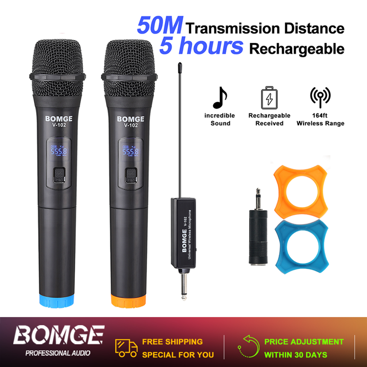 BOMGE V102 Sistema de Microfone de Mão Sem Fio com Receptor de Karaokê KTV para Festa, Palco Profissional
