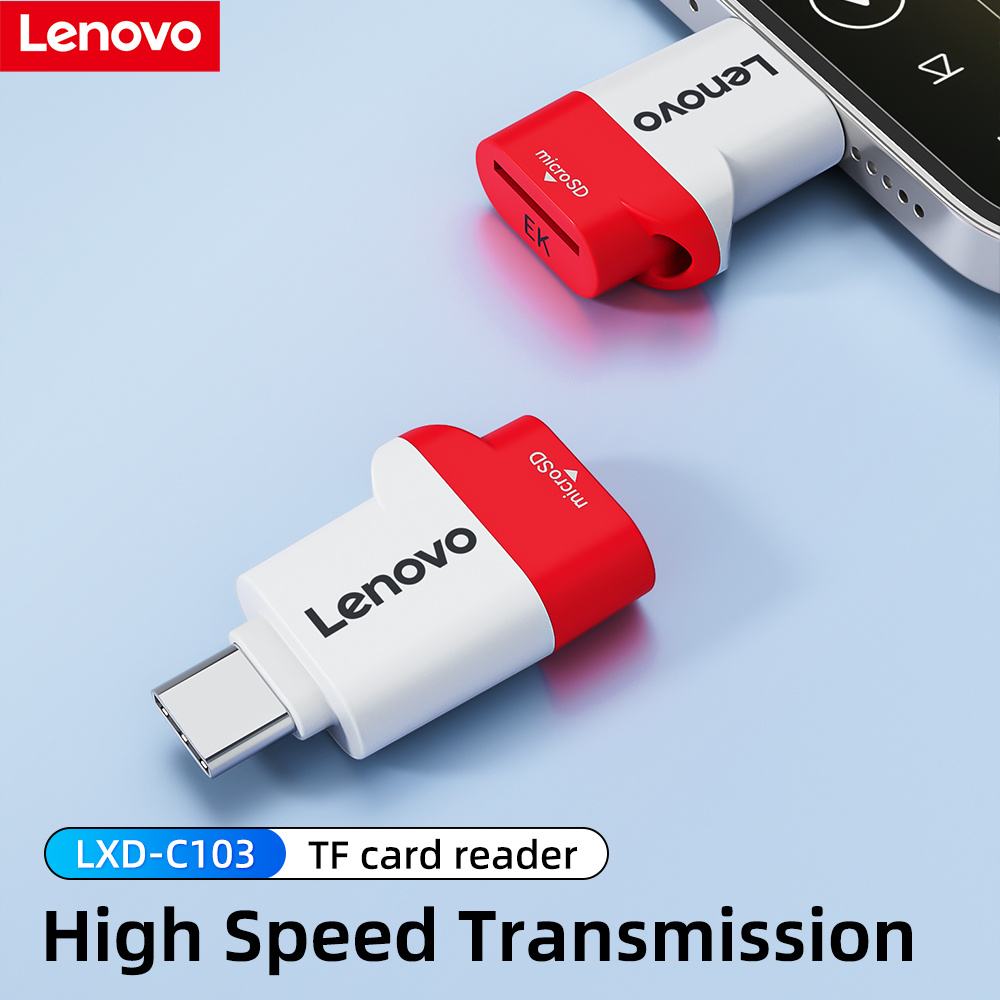 Leitor de Cartões Lenovo USB 3.2 – Leitor de Micro SD com Conector OTG Tipo C para Smartphones e Laptops, Plug and Play
