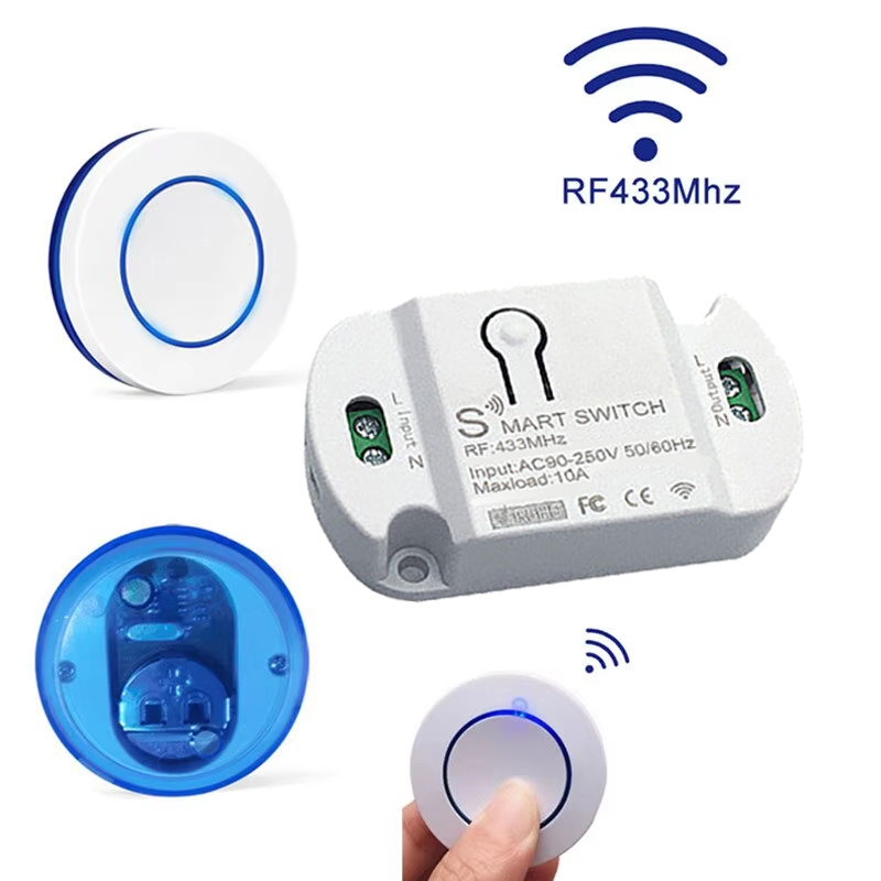 Para Lâmpada LED 220V 110V 10A Receptor De Relé Mini Botão Redondo Interruptor Do Painel Parede RF 433MHz Luz Controle R