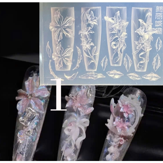 Molde de Silicone para Arte em Unhas com Rosas e Tulipas, Acessórios DIY para Decoração de Unhas, Ferramenta para