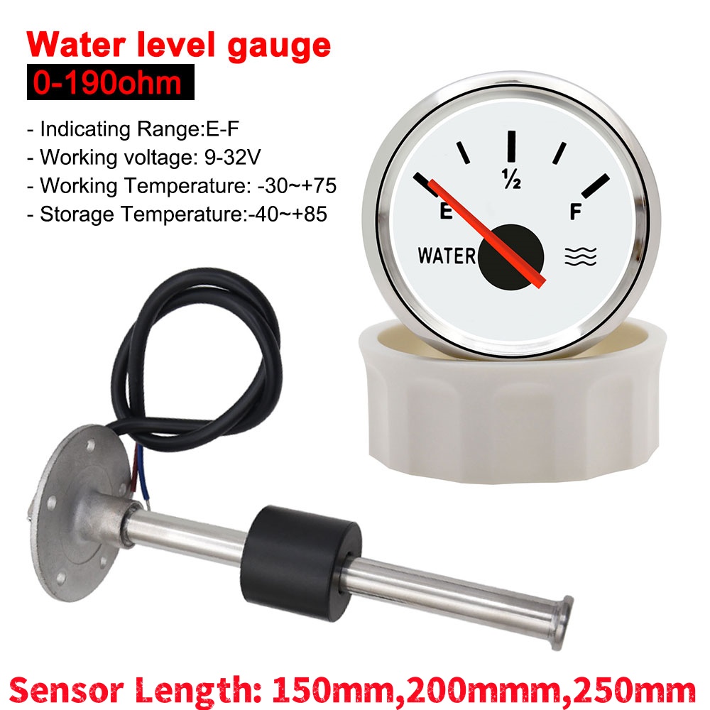 Medidor de Nível de Água Marinho 52mm com Sensor de Nível de Combustível a Gás 150-250mm 0-190ohms