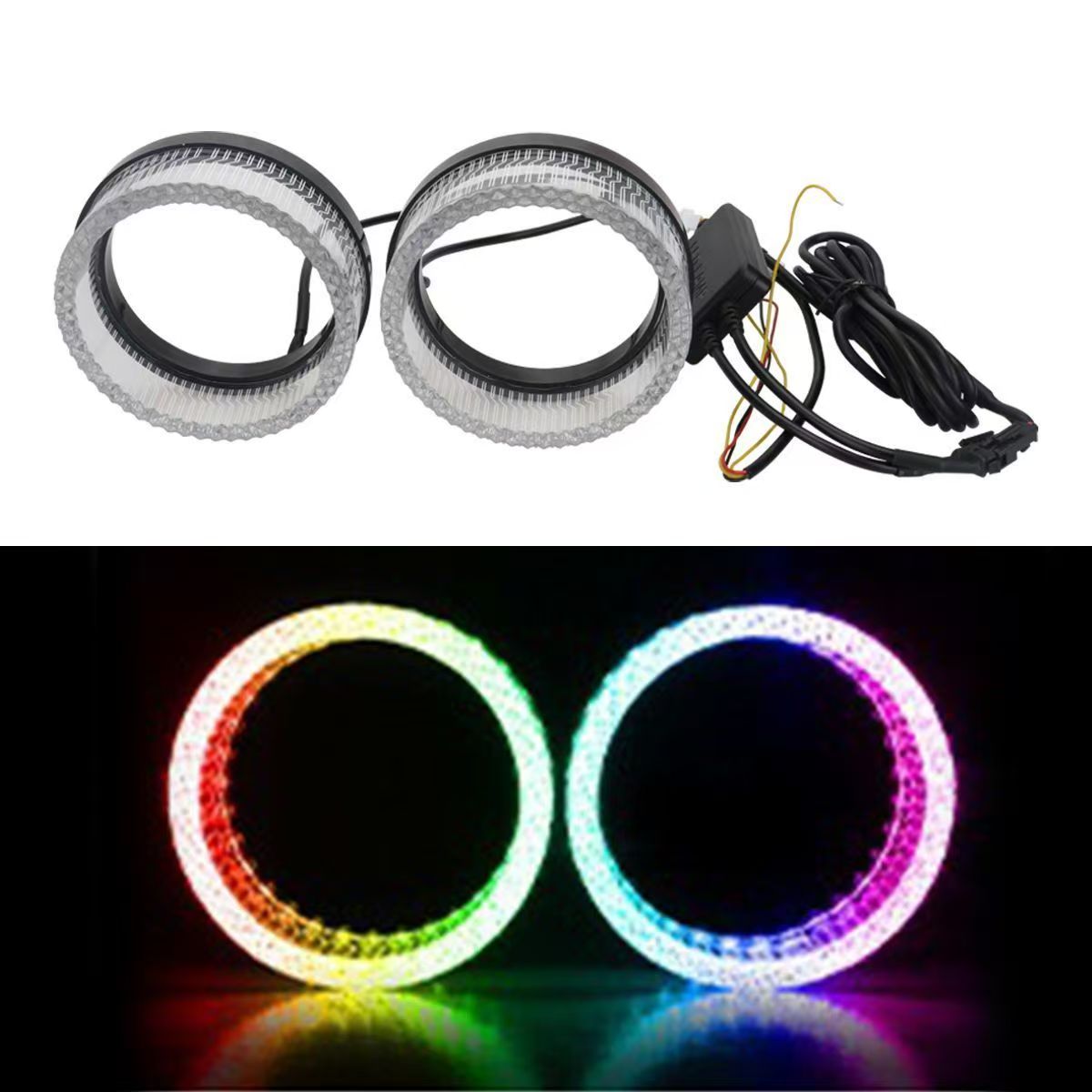 Farol Decorativo com Aro de LED Multicolor Halo Ring 2,5 Polegadas Redondo/Quadrado com Controle por Aplicativo para