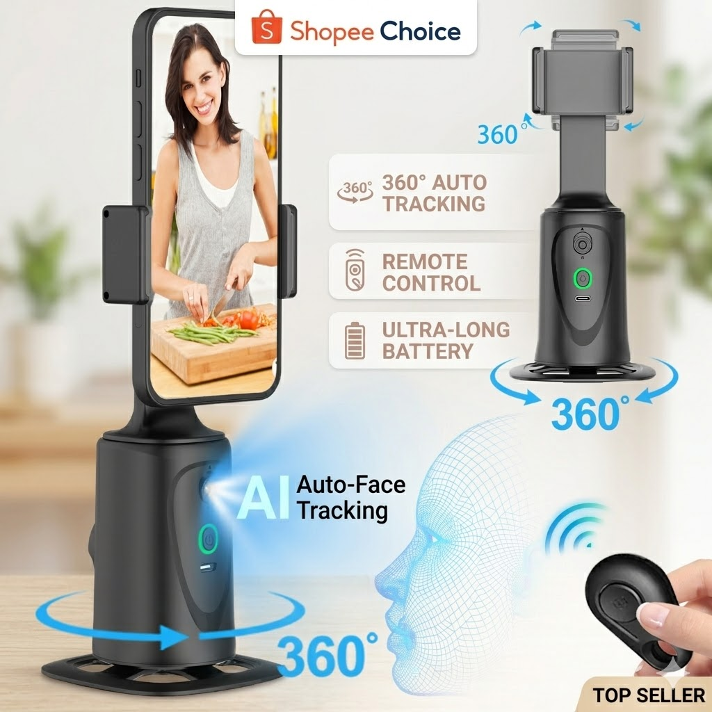 Tripé De Rastreamento Facial Automático 360 ° Girar Suporte De Telefone Controle De Gestos Sessão Inteligente Recarregáv