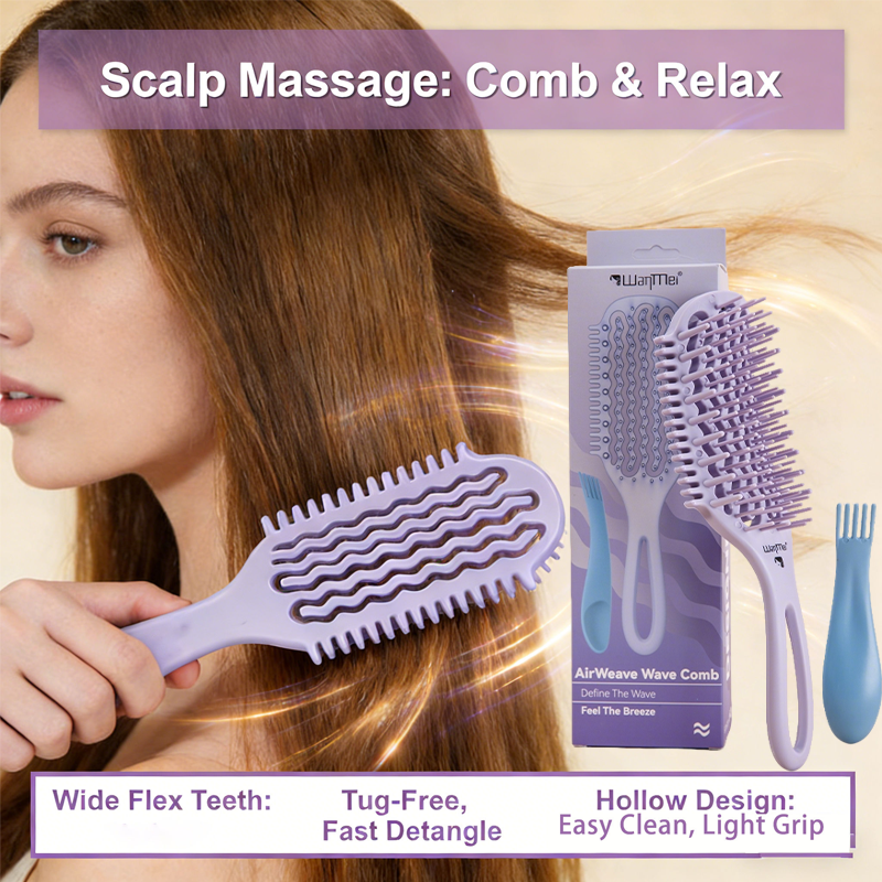 Pente de massagem oco sem nós, pente de dentes largos para cabelos longos e grossos, especialmente projetado para pente em Oferta na Shopee