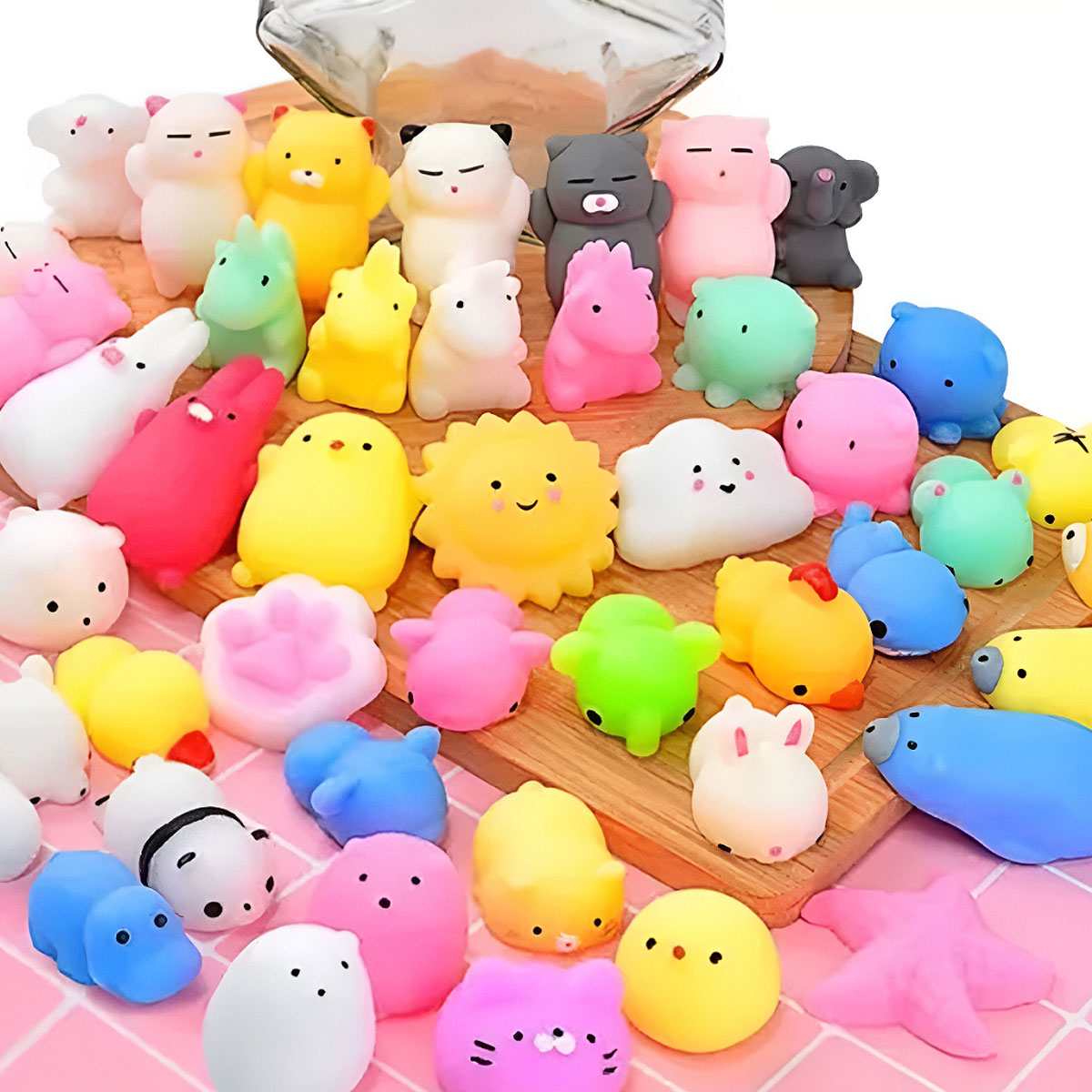  Kit com 15/25/50/60/100/150/200 unidades de animais mochi macios para apertar, alívio do estresse, fidget, alta