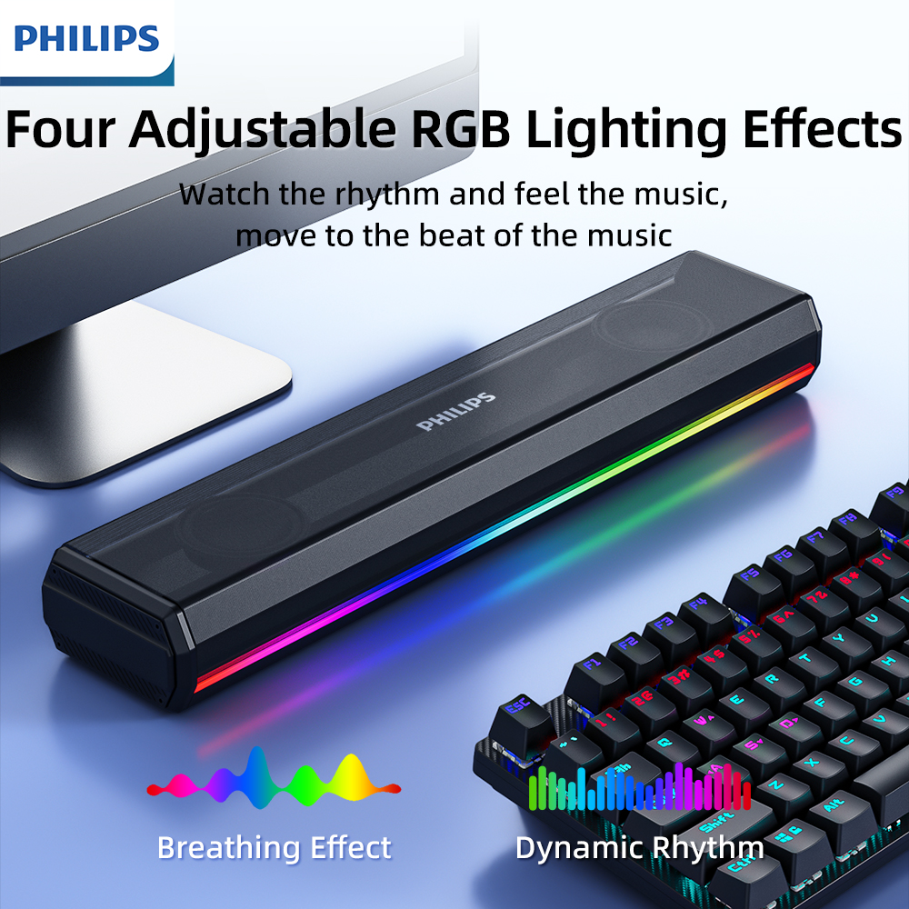 PHILIPS Alto-falante portátil com iluminação RGB 5W Estéreo duplo Bluetooth Sem fio USB com fio para jogos em casa no