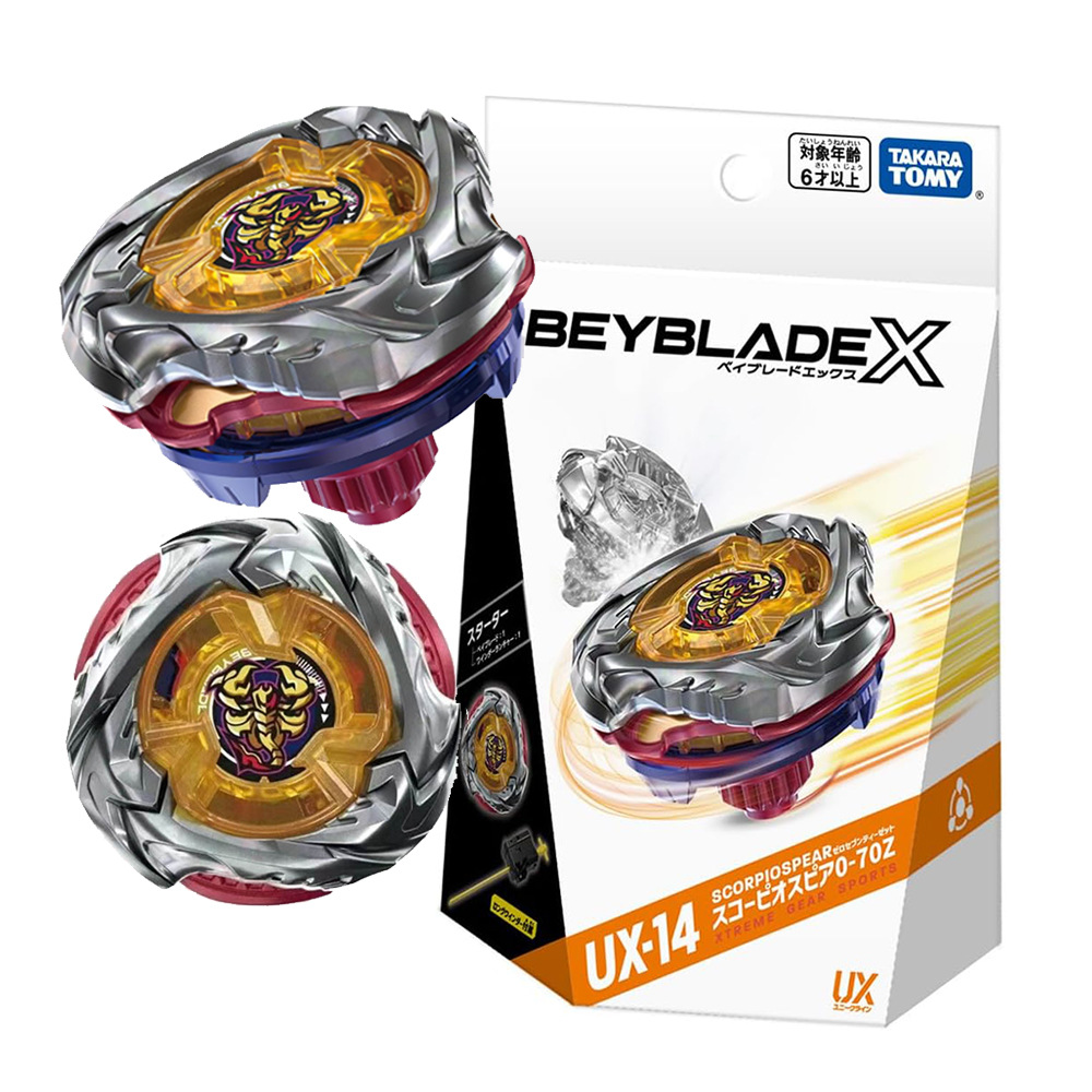 Conjunto de Brinquedos de Batalha de Beyblade UX-14 Scorpio Spear Bey X com Lançador LED Grip, Pião Giratório Burst,