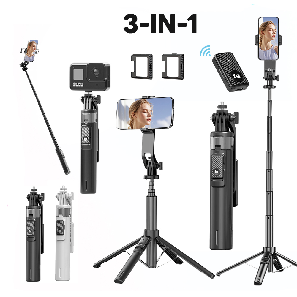 TOILEUM Selfie Stick Com Luz LED Bluetooth Remoto Ajustável Quadrupod Monopé Suporte Para Telefone Vlog Live Streaming