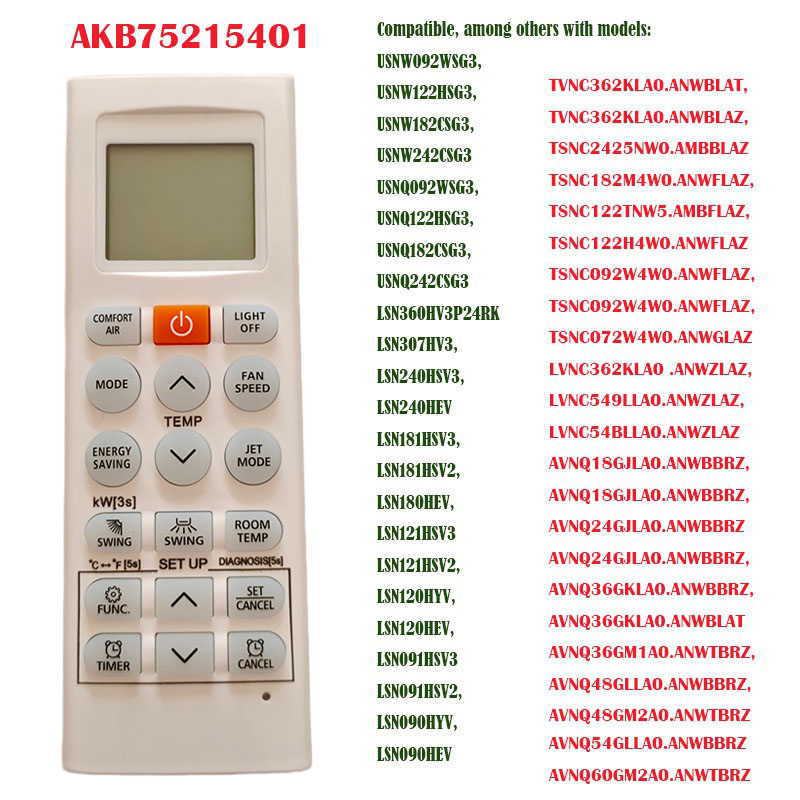 Controle Remoto De Ar Condicionado Com Modo Jet AC Para LG AKB75215401 Libero E + AKB74955617 Akb AKB74075602