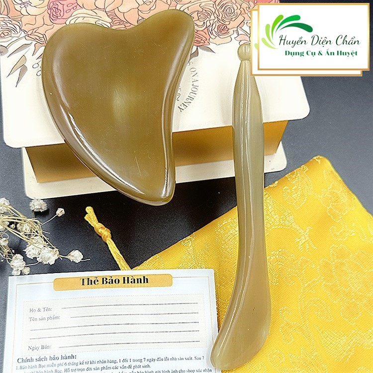 Placa Facial Gua Sha & Bastão de Massagem - Chifre Sintético para Rosto, Pescoço, Olhos e Corpo | Cuidados com a Pele |