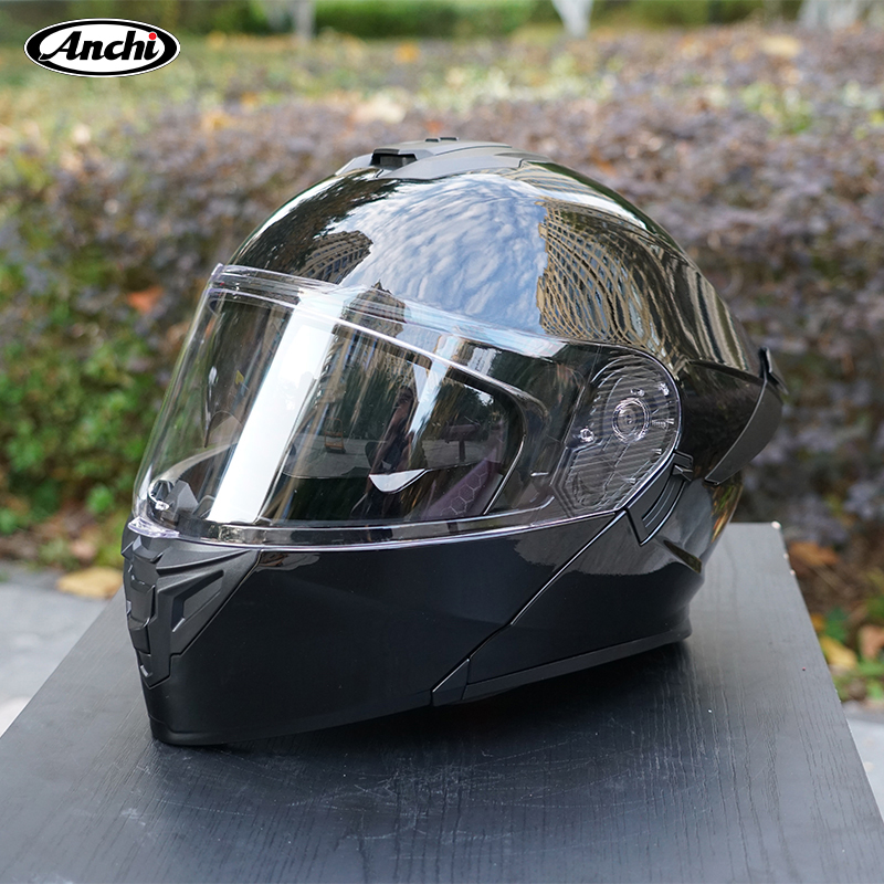 Capacete De Motocicleta Unissex Flip Up Resistente À Prova De Arranhões Com Acabamento Duplo