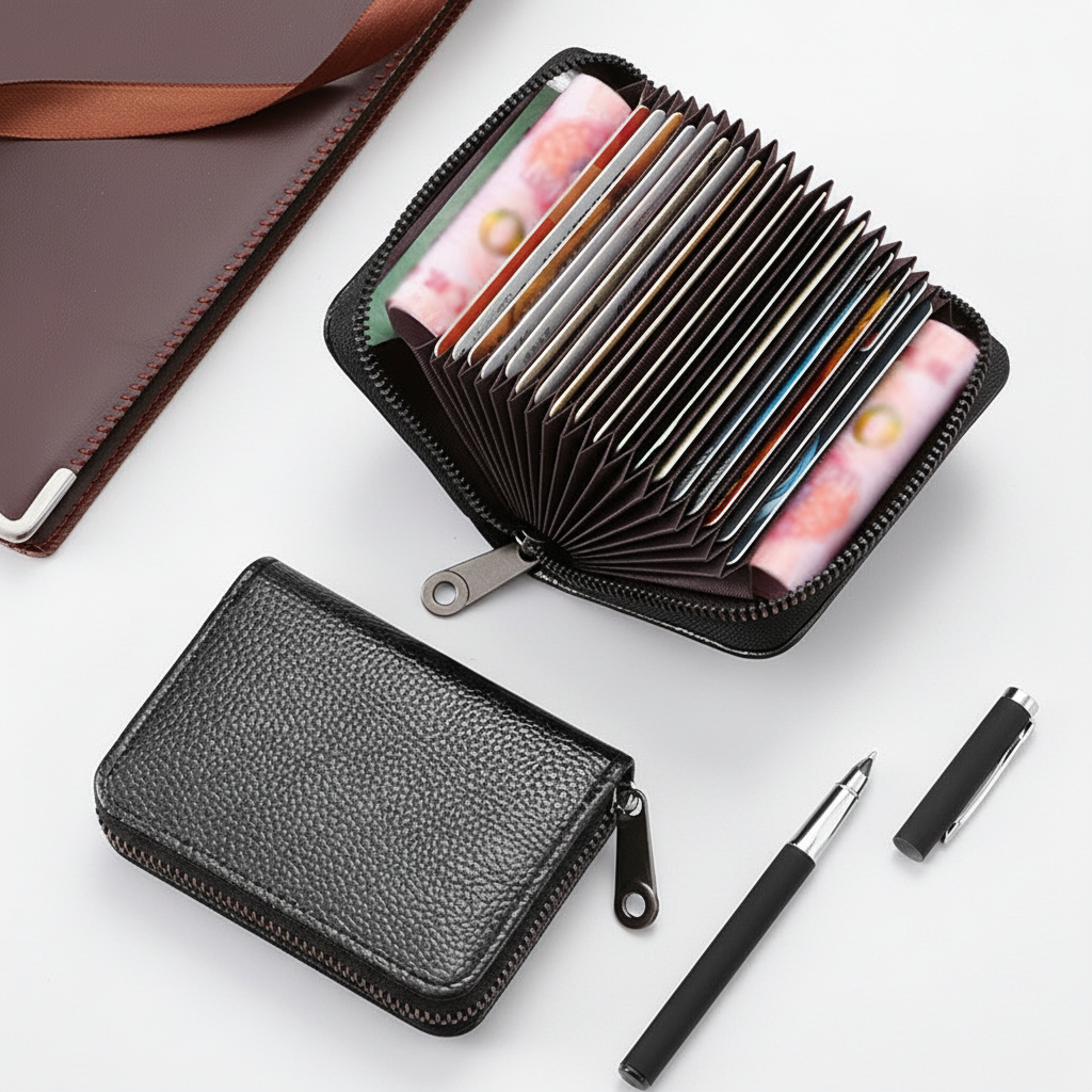 ​ Carteira De Acordeão Compacta Masculina-ID À Prova De Roubo E Organizador De Cartão De Crédito
