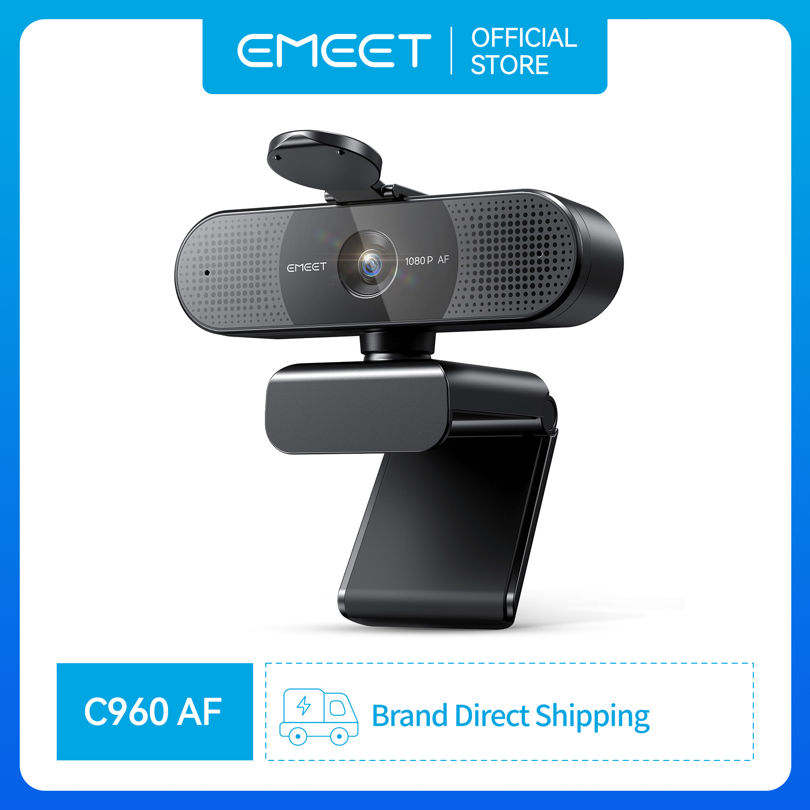 Câmera Webcam 1080P 60FPS EMEET C960 AF USB com 2 Microfones para Aula Online/Reunião/Bate-Papo em Vídeo