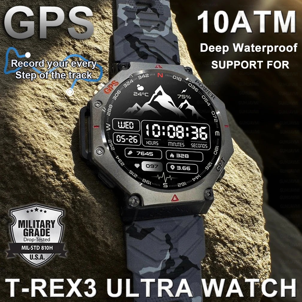 Smartwatch Relógio Inteligente T-Rex 3 Bússola GPS Embutida Altímetro Barométrico 10ATM À Prova D'água AMOLED Bluetooth