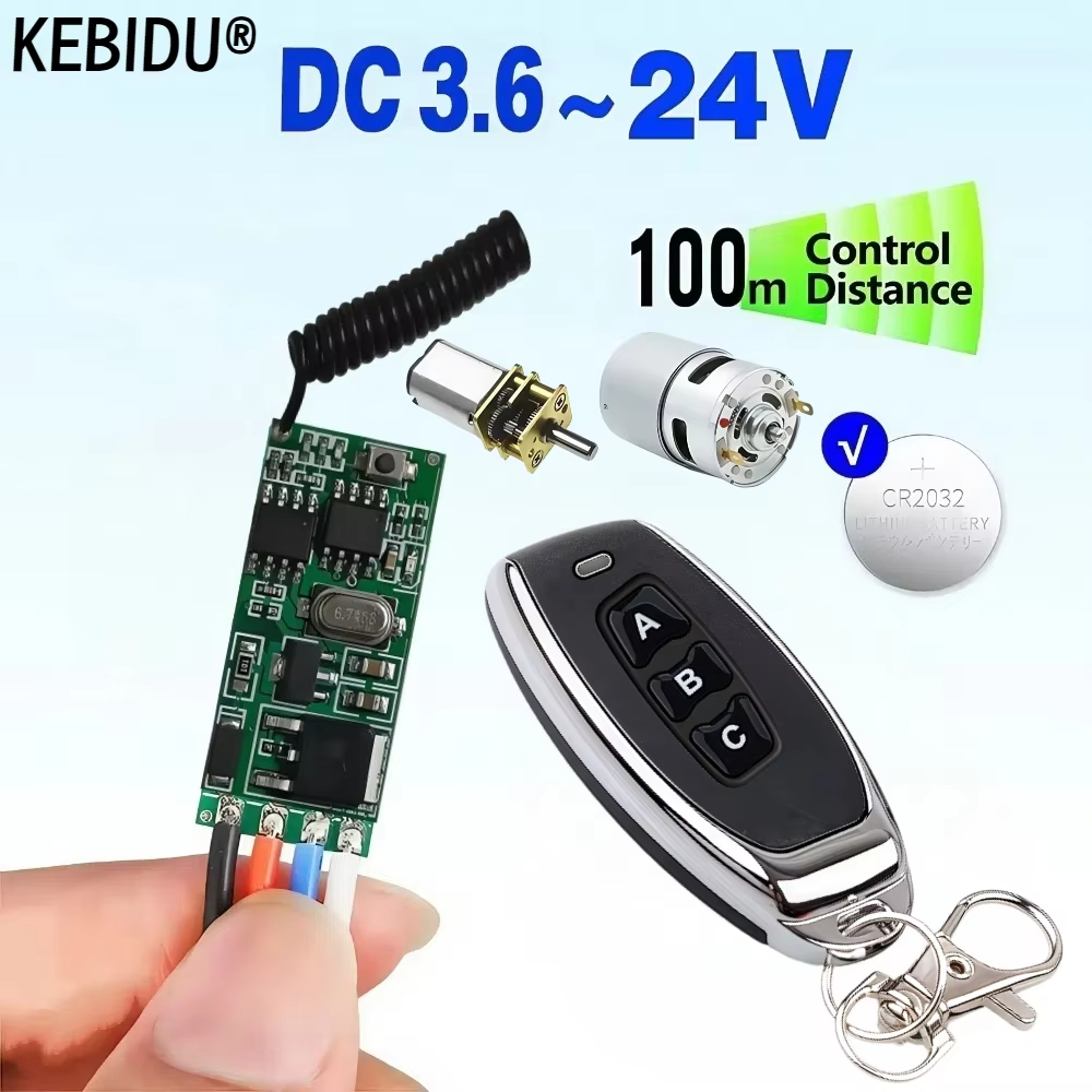 Interruptor de Controle Remoto Motor Sem Fio, Módulo Relé 433MHz para Motor DC 6V/12V/24V DIY