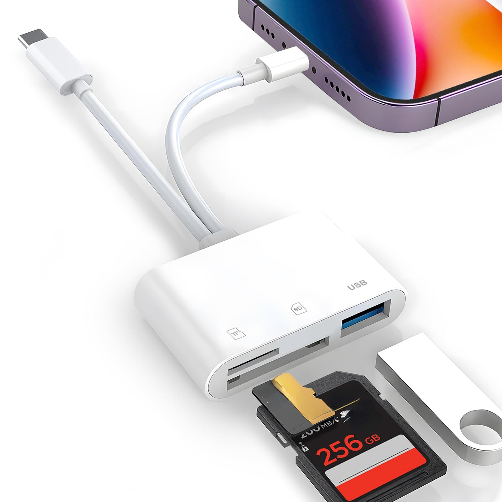 Leitor de cartões OTG Lmeex Micro/Saper para laptop, tablet, TF, VGA para tipo C, leitor de disco U 3 em 1