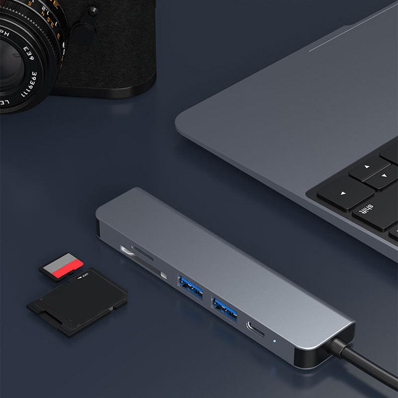  Hub USB C 6 Portas com HDMI, carregamento PD, leitor de cartão SD/TF para MacBook e PC