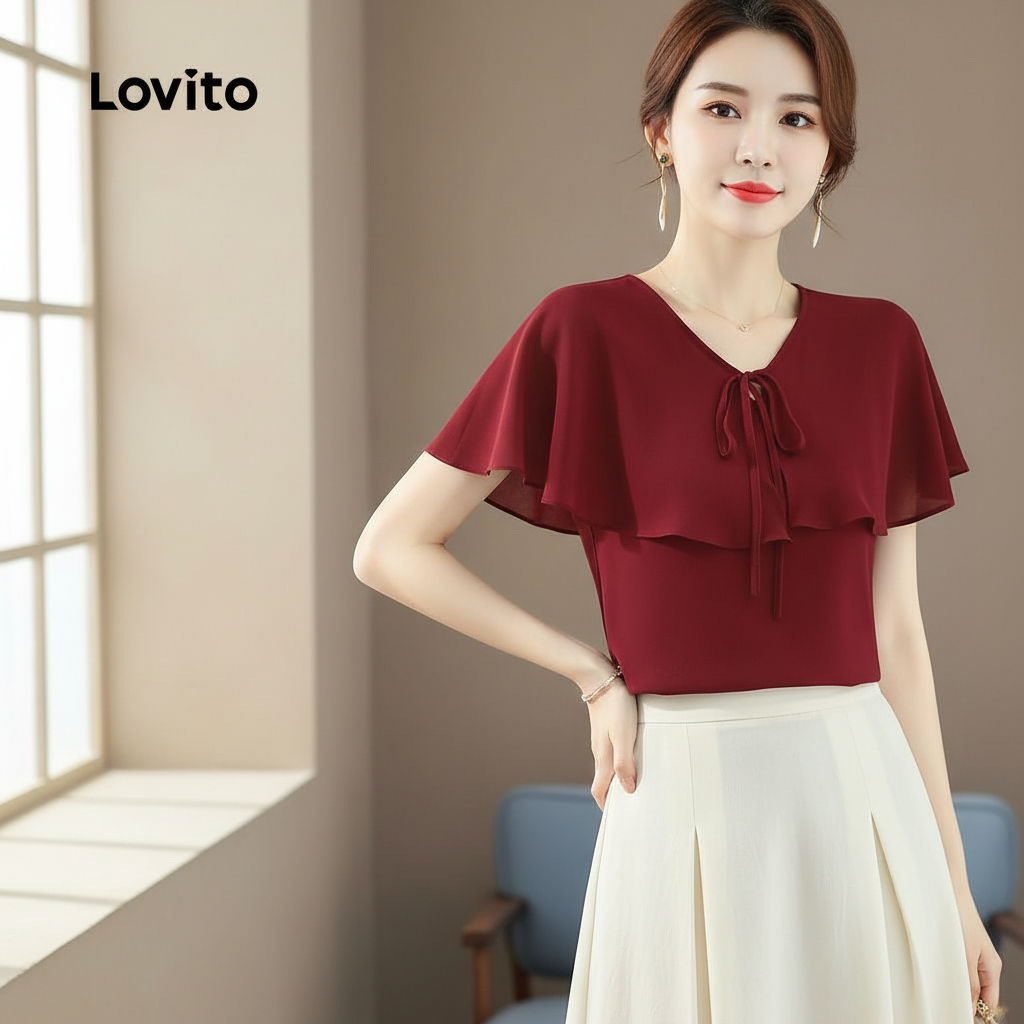 Blusa Casual Feminina Lovito Vinho com Cadarço para Primavera Verão L158AD133 em Oferta na Shopee