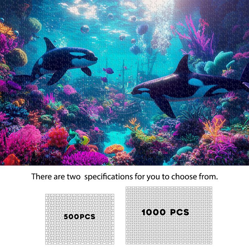 Quebra-Cabeça De Madeira Maravilha Subaquática 500/1000 Peças Cena Coral Orca , De Alta Dificuldade
