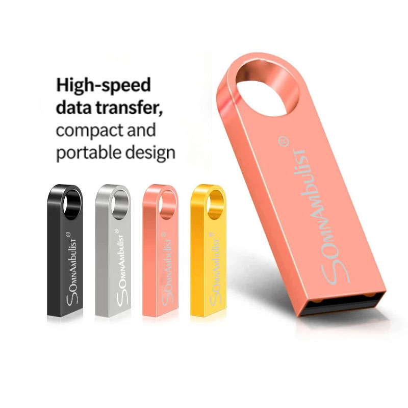 Pen drive portátil com chaveiro de metal, 1GB/2GB/4GB/8GB/16GB/32GB/64GB/128GB pen drive USB à prova d'água, adequado