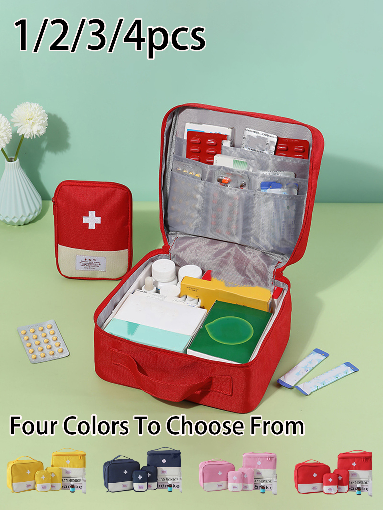 Kits De Primeiros Socorros De Viagem Multicoloridos-Sacos Portáteis De Armazenamento De Medicamentos Para Uso Externo E 