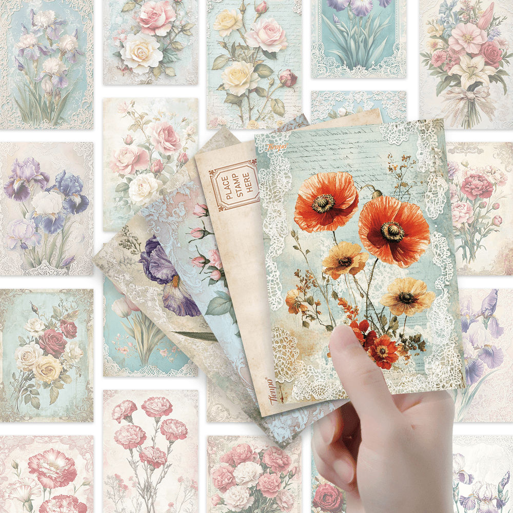 Conjunto De 32 Peças De Cartão Postal Floral Romântico Vintage , Ilustração Artística Para Presente , Papelaria
