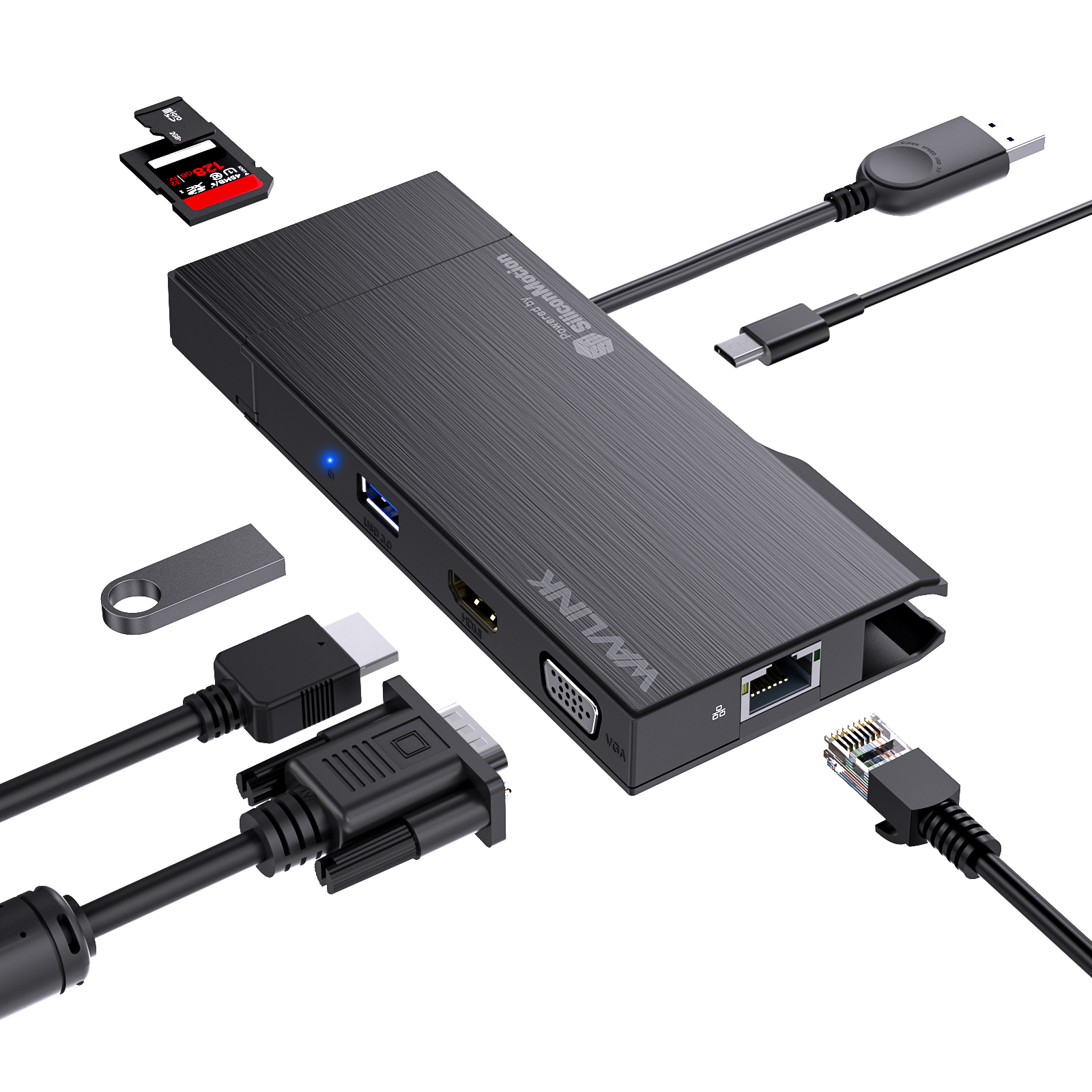 Wavlink Hub USB 9-em-1 4K HDMI VGA 5Gbps USB 3.0 SD/TF RJ45 para Mac Windows Android