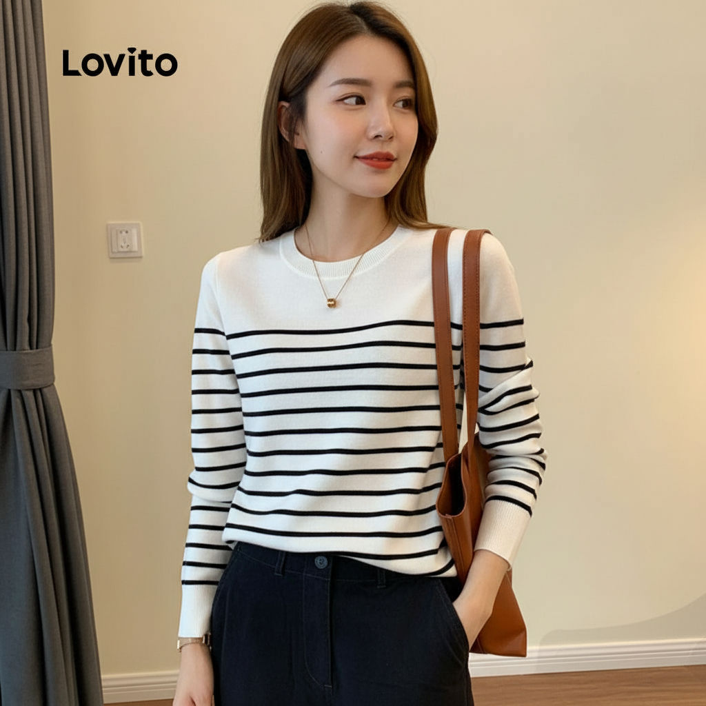 Lovito Blusa de Frio Branca Feminina Elegante e Casual para Outono/Inverno LNA130021 em Oferta na Shopee