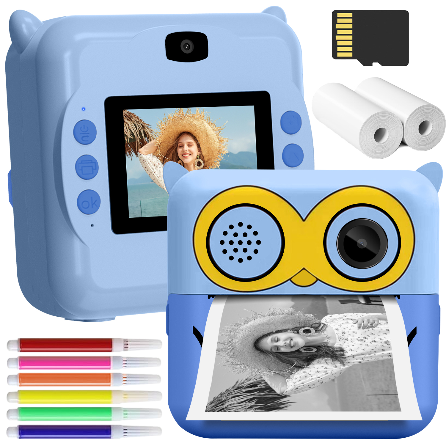 Câmera instantânea para crianças/adultos com impressão instantânea, câmeras digitais instantâneas 1080P que tiram fotos,