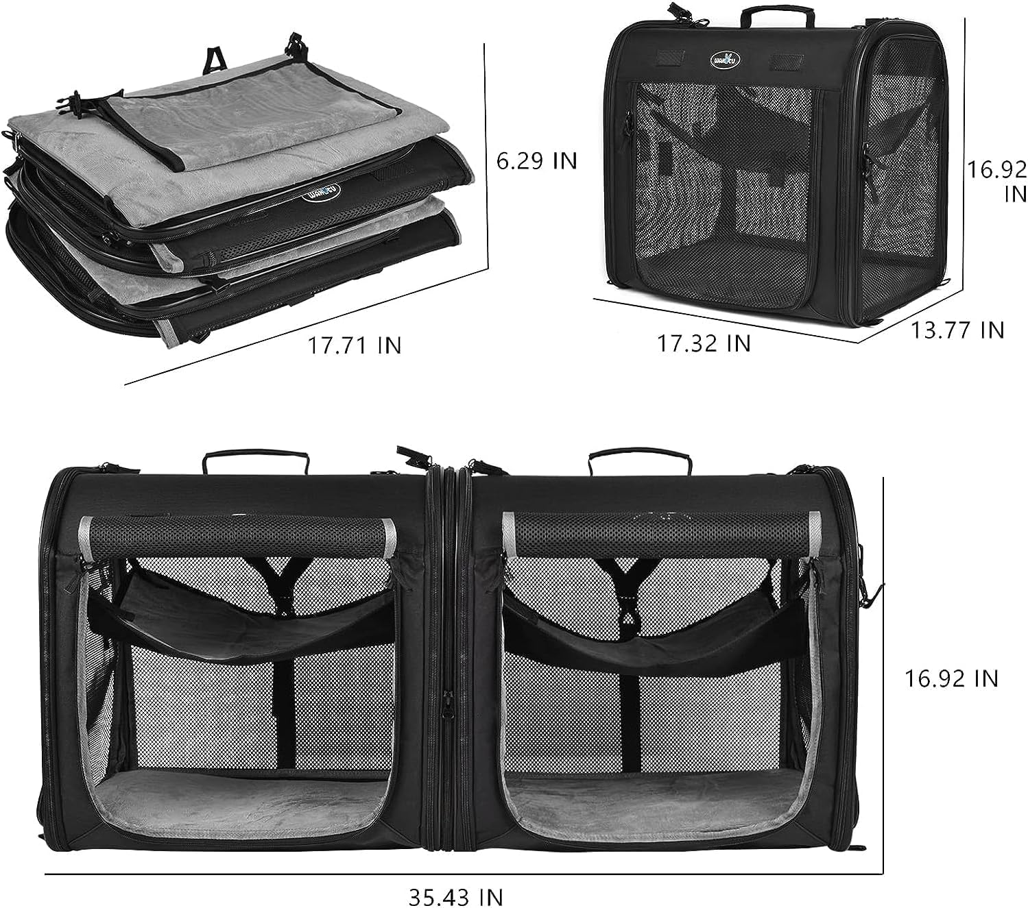 New Wakytu C70 2.0 2-in-1 Portátil Porta-Cães e Gatos, Médio e Grande, Dupla Caixa com Rede, Almofada e Tigela para · foto 2