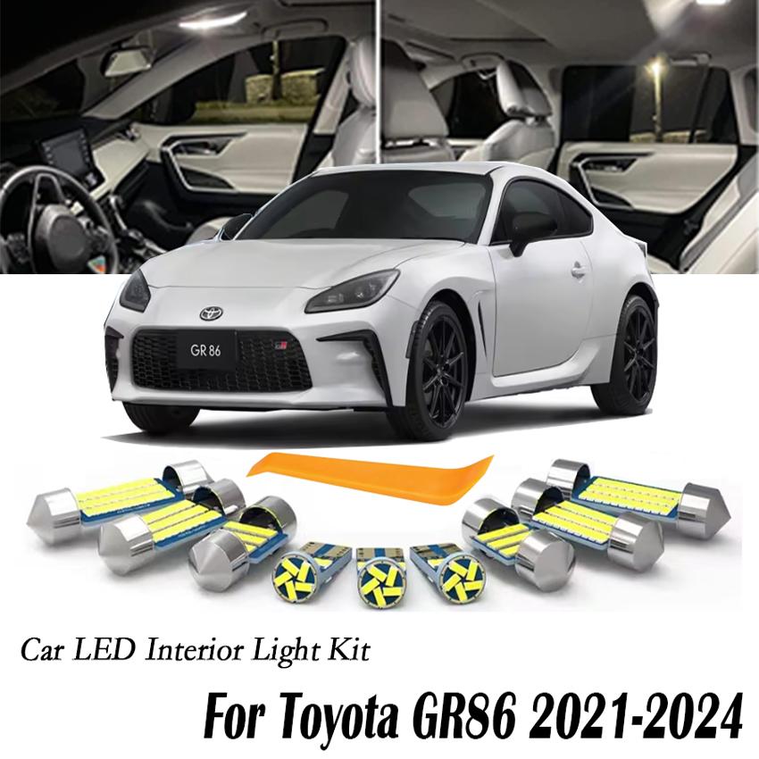 Kit de Lâmpadas de Teto Interior, Cúpula, Porta, Porta-malas, Placa de Viseira Solar LED 10Pçs para Toyota GR86 2021