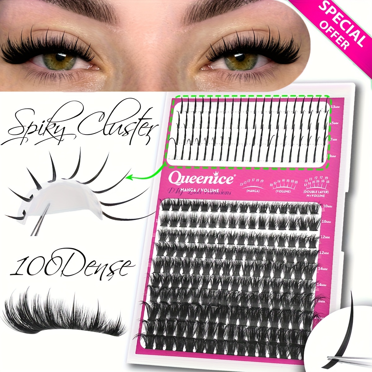  Queenice Fairy Extensões de Cílios: Clusters de Fácil Aplicação e Espinhos Sem Papel para Olhos Volumosos e Arrepiados