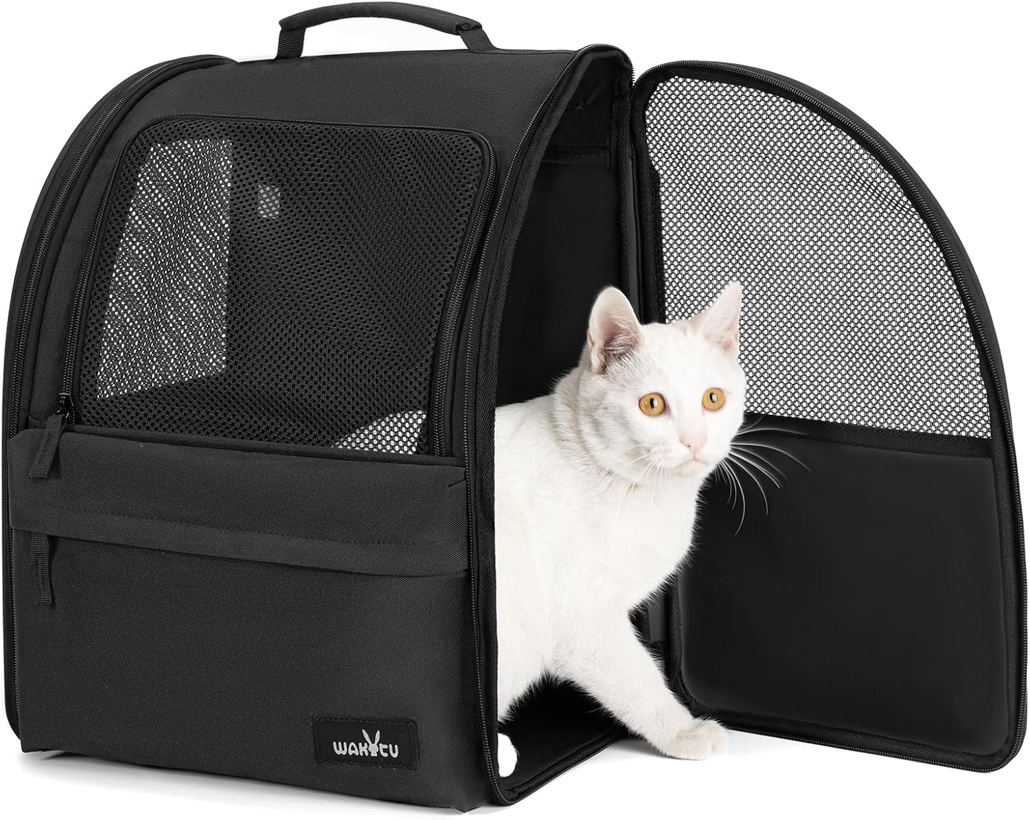 Mochila Portadora de Animais Preta com Armação de Arame de Aço Estável 600D Oxford para Viagens com Cachorro Gato