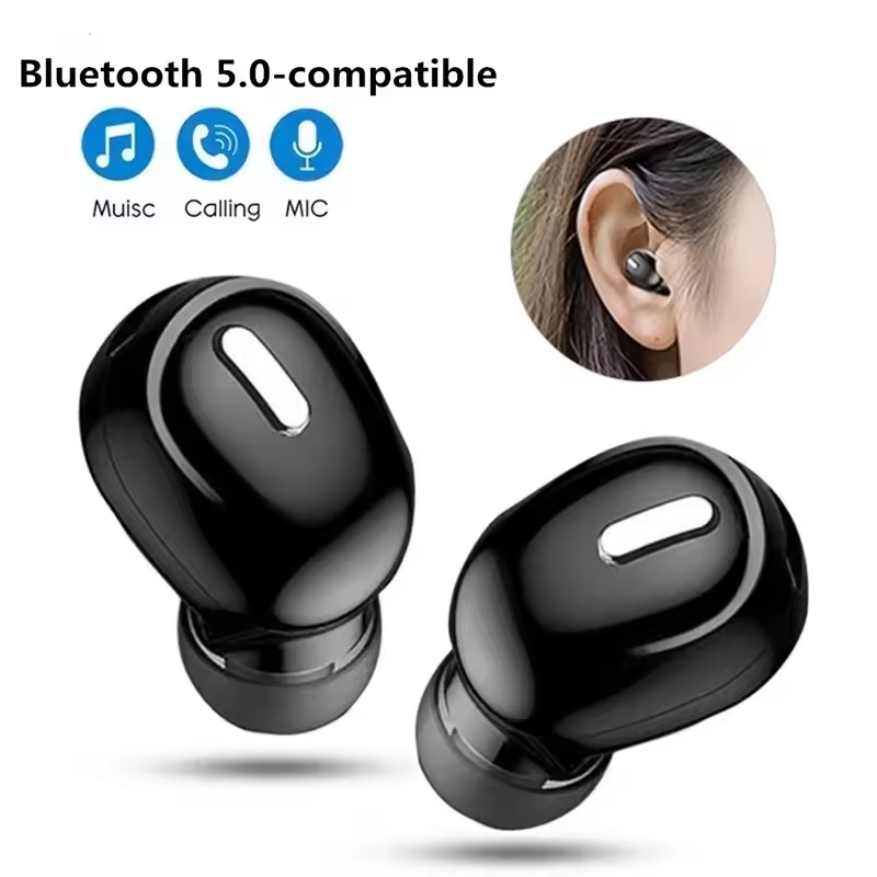  Fones de Ouvido Mini TWS Bluetooth com Redução de Ruído, Intra-Auriculares Esportivos, com Microfone, Mãos Livres para