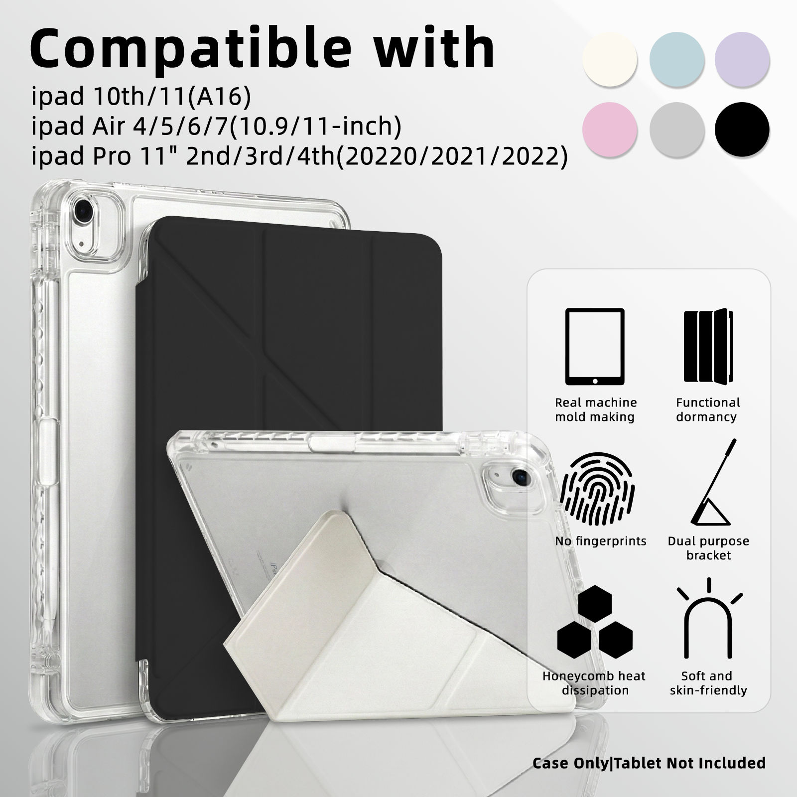 Capa Acrílica Transparente para iPad Air 4/5/6/7 (10,9/11 pol.), iPad Pro 11 - Slot para Apple Pencil Integrado,