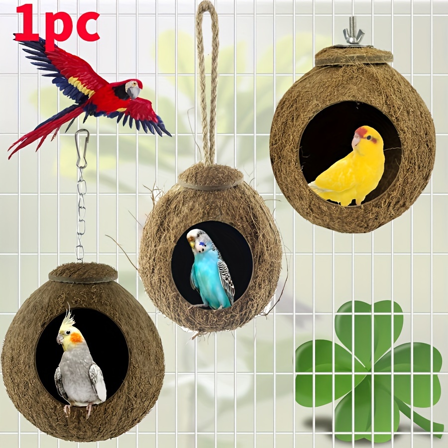 Casca De Coco Natural Ninho De Pássaro Casa Cabana Para Animal De Estimação Papagaio Canário Finch Pombo Gaiola Hamster