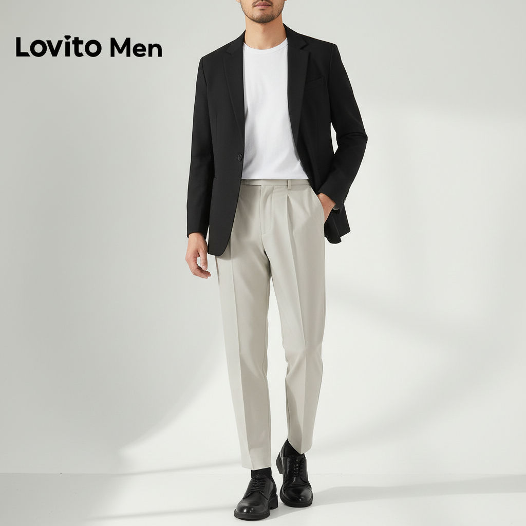 Lovito Calça Casual Masculina com Bolso, Terno Bege para Homens LNE131081 em Oferta na Shopee