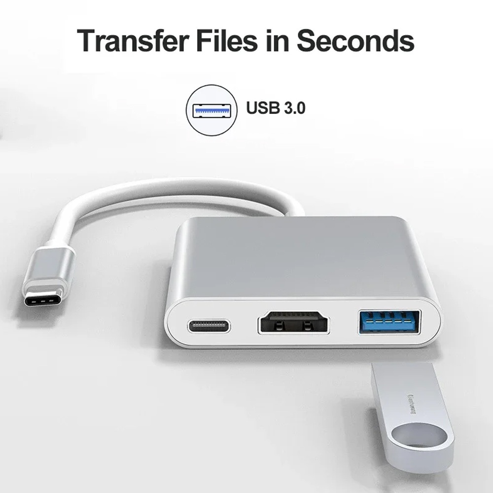 Adaptador USB-C para HDMI + USB + USB-C 10 Gbps 3 em 1 com Hub OTG, leitor de cartão SD e resolução 4K para laptops,